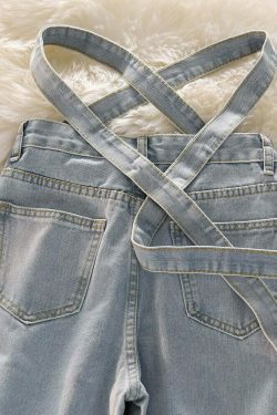 Celestial Sky Tie-Front Y2K Jeans - Coquette Aesthetic Grunge Style Women's Fashion