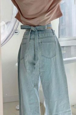 Celestial Sky Tie-Front Y2K Jeans - Coquette Aesthetic Grunge Style Women's Fashion