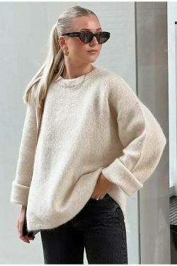 Charm In Cozy Knit Pullover - Y2K Fashion Aesthetic - Grunge Style Cute Tops & Cargo Skirt