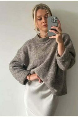 Charm In Cozy Knit Pullover - Y2K Fashion Aesthetic - Grunge Style Cute Tops & Cargo Skirt