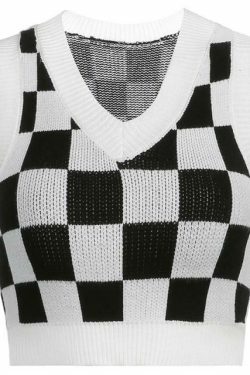 Check Board Knit Vest: Y2K Fashion with Coquette Aesthetic, Grunge Style & Pastel Goth