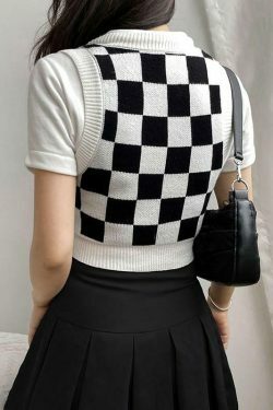 Check Board Knit Vest: Y2K Fashion with Coquette Aesthetic, Grunge Style & Pastel Goth