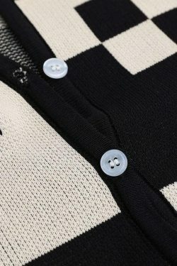 Checkerboard Knit Romper: Y2K Fashion Statement with Coquette Aesthetic & Grunge Style