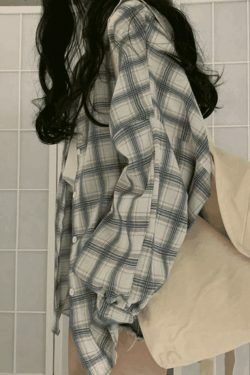 Checkered Puff Sleeve Button Blouse - Vintage Y2K Fashion with Coquette Aesthetic and Grunge Style