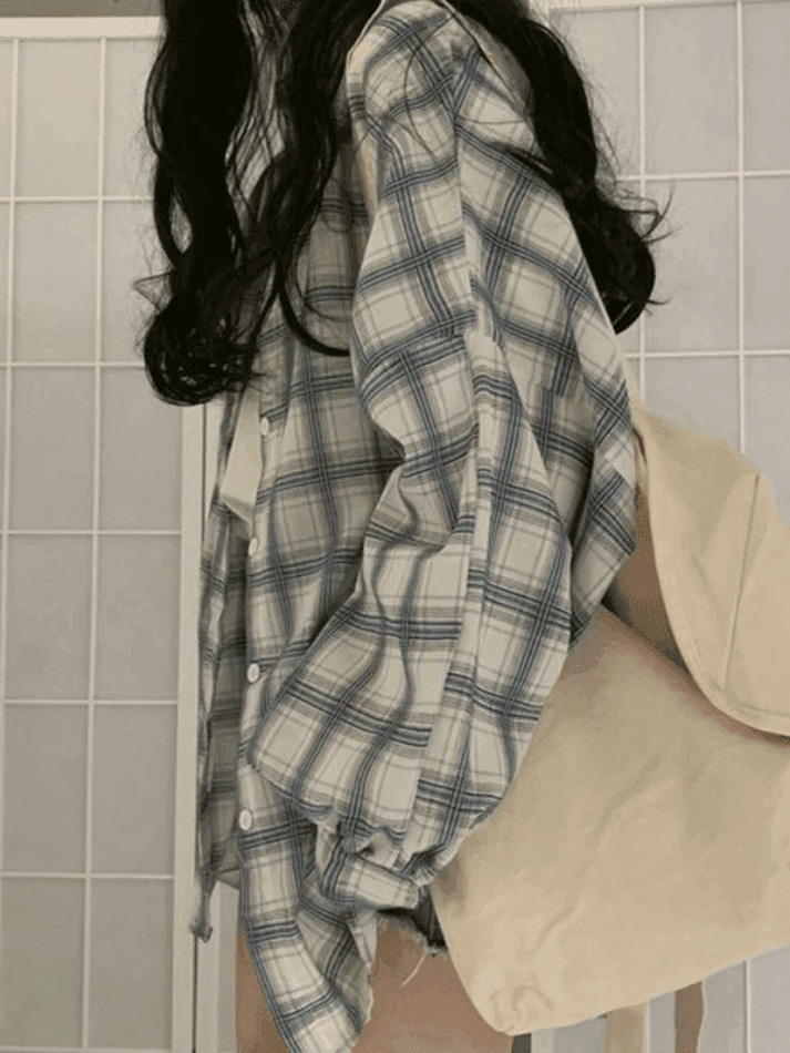 Checkered Puff Sleeve Button Blouse - Vintage Y2K Fashion with Coquette Aesthetic and Grunge Style Checkered Puff Sleeve Button Blouse - Vintage Y2K Fashion with Coquette Aesthetic and Grunge Style