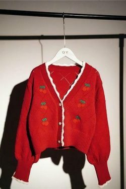 Cherry Embroidered Pointelle Knit Sweater - Y2K Fashion Coquette Aesthetic