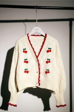 Cherry Embroidered Pointelle Knit Sweater - Y2K Fashion Coquette Aesthetic