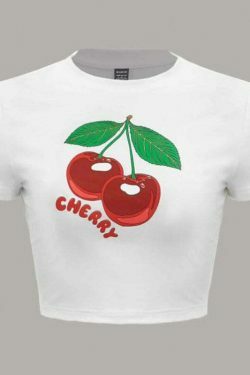 Cherry Graphic Print Crop Top - Y2K Aesthetic Coquette Grunge Outfit