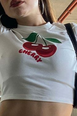 Cherry Graphic Print Crop Top - Y2K Aesthetic Coquette Grunge Outfit