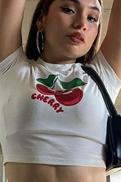 Cherry Graphic Print Crop Top - Y2K Aesthetic Coquette Grunge Outfit