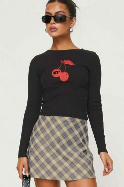 Cherry Print Small T-Shirt in Y2K Fashion Aesthetic for Women