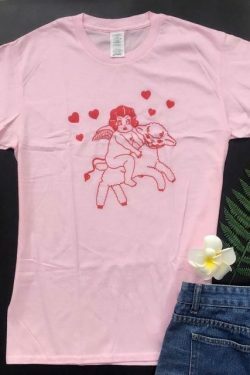Cherub Lamb Graphic Tee - Y2K Fashion Aesthetic Top for Women - Coquette Style Grunge Outfit