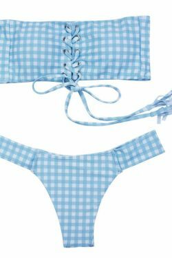 Chic Checked Lace Up Tank Bikini Set for Y2K Fashion Enthusiasts