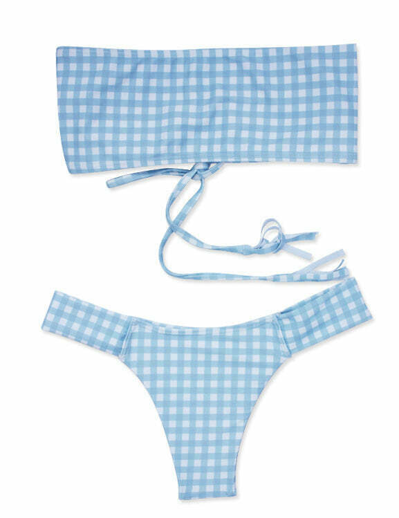 Chic Checked Lace Up Tank Bikini Set for Y2K Fashion Enthusiasts Chic Checked Lace Up Tank Bikini Set for Y2K Fashion Enthusiasts
