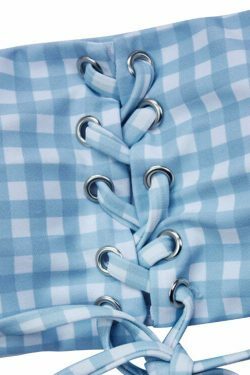 Chic Checked Lace Up Tank Bikini Set for Y2K Fashion Enthusiasts