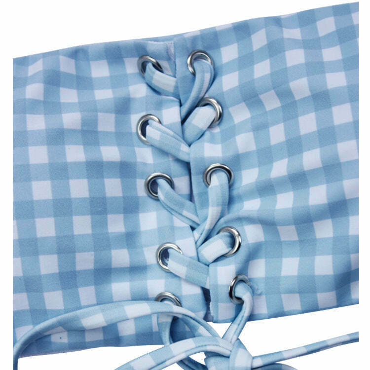 Chic Checked Lace Up Tank Bikini Set for Y2K Fashion Enthusiasts Chic Checked Lace Up Tank Bikini Set for Y2K Fashion Enthusiasts