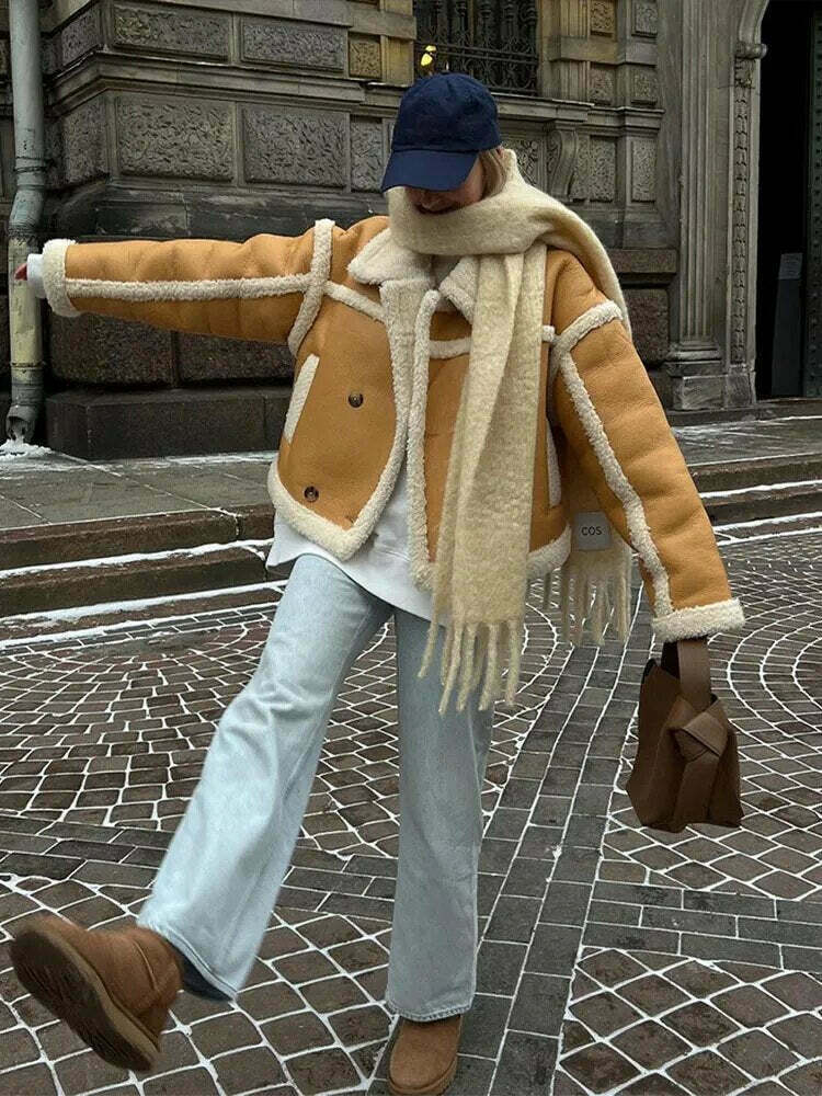 Chic Natalie Wool-Blend Leather Coat - Y2K Fashion Statement with Coquette Aesthetic & Grunge Style Chic Natalie Wool-Blend Leather Coat - Y2K Fashion Statement with Coquette Aesthetic & Grunge Style