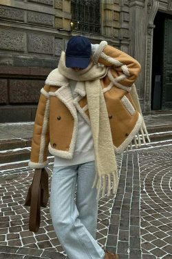 Chic Natalie Wool-Blend Leather Coat - Y2K Fashion Statement with Coquette Aesthetic & Grunge Style