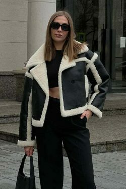 Chic Natalie Wool-Blend Leather Coat - Y2K Fashion Statement with Coquette Aesthetic & Grunge Style