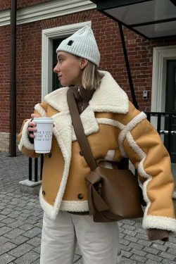 Chic Natalie Wool-Blend Leather Coat - Y2K Fashion Statement with Coquette Aesthetic & Grunge Style