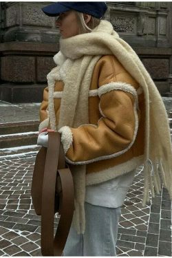 Chic Natalie Wool-Blend Leather Coat - Y2K Fashion Statement with Coquette Aesthetic & Grunge Style