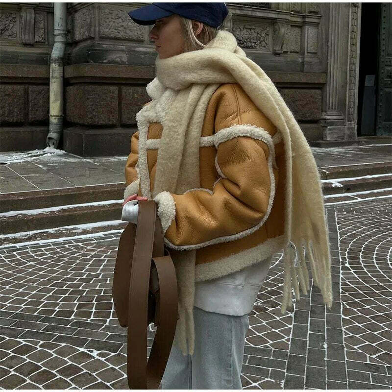 Chic Natalie Wool-Blend Leather Coat - Y2K Fashion Statement with Coquette Aesthetic & Grunge Style Chic Natalie Wool-Blend Leather Coat - Y2K Fashion Statement with Coquette Aesthetic & Grunge Style