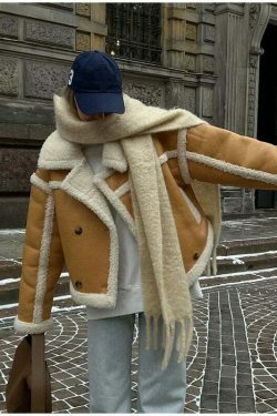 Chic Natalie Wool-Blend Leather Coat - Y2K Fashion Statement with Coquette Aesthetic & Grunge Style