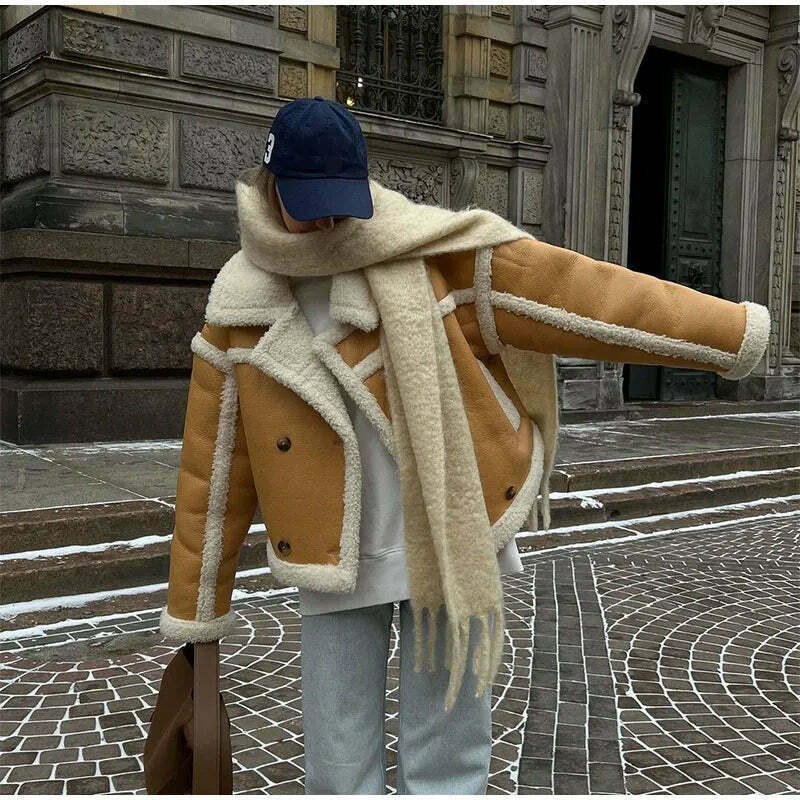 Chic Natalie Wool-Blend Leather Coat - Y2K Fashion Statement with Coquette Aesthetic & Grunge Style Chic Natalie Wool-Blend Leather Coat - Y2K Fashion Statement with Coquette Aesthetic & Grunge Style