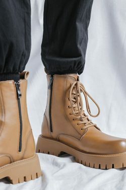 Chunky Lace-Up Ankle Boots for Y2K Fashion Enthusiasts