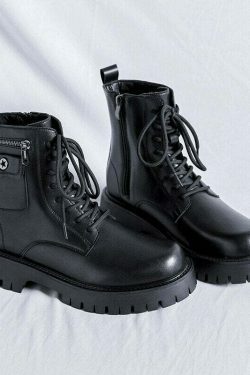 Chunky Lace-Up Ankle Boots for Y2K Fashion Enthusiasts