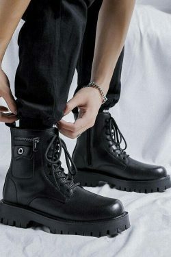 Chunky Lace-Up Ankle Boots for Y2K Fashion Enthusiasts