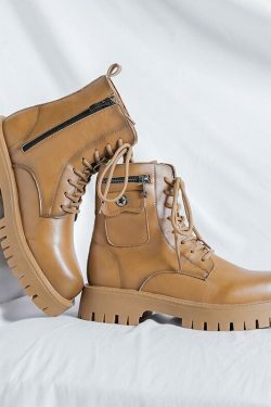 Chunky Lace-Up Ankle Boots for Y2K Fashion Enthusiasts