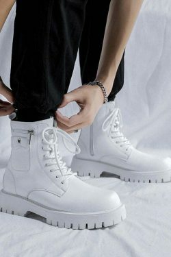 Chunky Lace-Up Ankle Boots for Y2K Fashion Enthusiasts