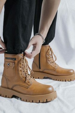 Chunky Lace-Up Ankle Boots for Y2K Fashion Enthusiasts