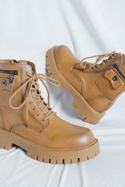 Chunky Lace-Up Ankle Boots for Y2K Fashion Enthusiasts
