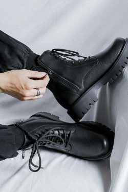 Chunky Lace-Up Ankle Boots for Y2K Fashion Enthusiasts