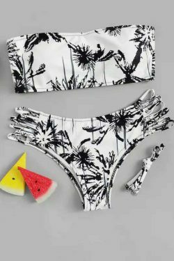 Coco Palm Print Cut Bikini Set - Y2K Fashion Swimwear for Women with Coquette Aesthetic