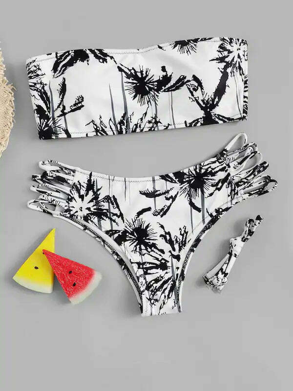 Coco Palm Print Cut Bikini Set - Y2K Fashion Swimwear for Women with Coquette Aesthetic Coco Palm Print Cut Bikini Set - Y2K Fashion Swimwear for Women with Coquette Aesthetic