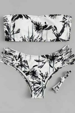 Coco Palm Print Cut Bikini Set - Y2K Fashion Swimwear for Women with Coquette Aesthetic