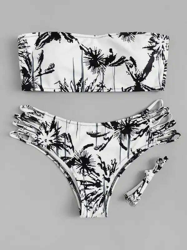 Coco Palm Print Cut Bikini Set - Y2K Fashion Swimwear for Women with Coquette Aesthetic Coco Palm Print Cut Bikini Set - Y2K Fashion Swimwear for Women with Coquette Aesthetic