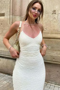 Coconut Crush Backless Halter Dress - Y2K Fashion Statement with Coquette Aesthetic & Grunge Style