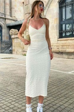 Coconut Crush Backless Halter Dress - Y2K Fashion Statement with Coquette Aesthetic & Grunge Style