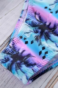 Coconut Palm Print Strapless Bikini Set for Y2K Fashion Enthusiasts