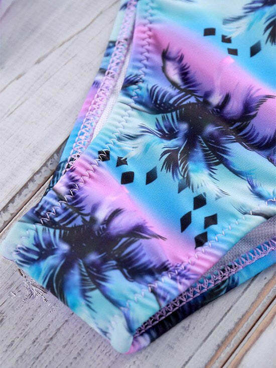 Coconut Palm Print Strapless Bikini Set for Y2K Fashion Enthusiasts Coconut Palm Print Strapless Bikini Set for Y2K Fashion Enthusiasts
