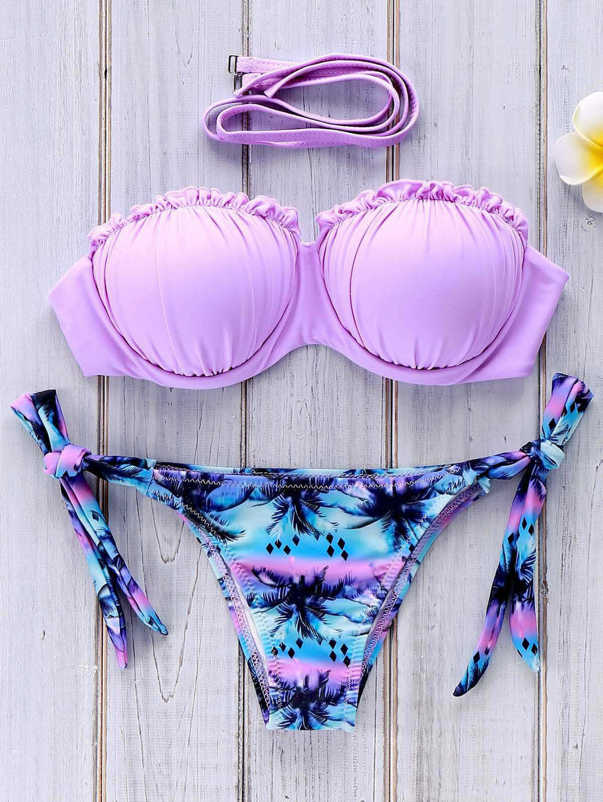 Coconut Palm Print Strapless Bikini Set for Y2K Fashion Enthusiasts Coconut Palm Print Strapless Bikini Set for Y2K Fashion Enthusiasts