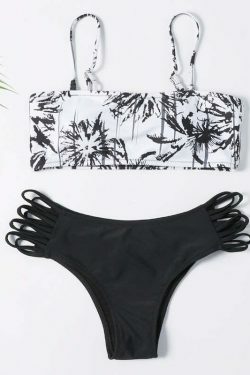 Coconut Palm Reversible Bikini Set - Y2K Fashion Swimwear with Button Detail