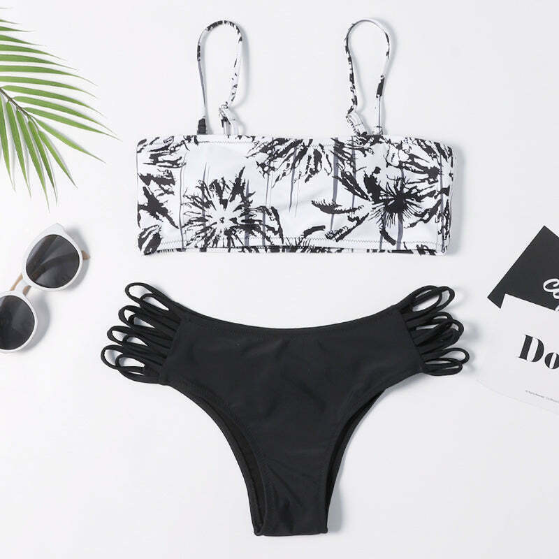 Coconut Palm Reversible Bikini Set - Y2K Fashion Swimwear with Button Detail Coconut Palm Reversible Bikini Set - Y2K Fashion Swimwear with Button Detail
