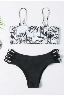 Coconut Palm Reversible Bikini Set - Y2K Fashion Swimwear with Button Detail