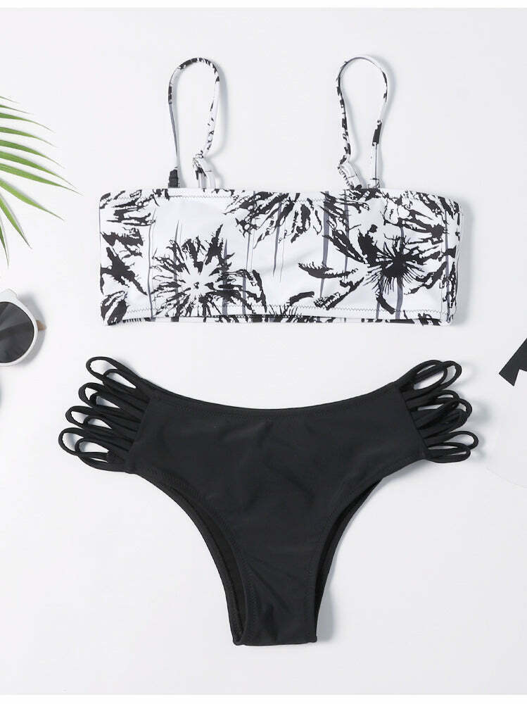 Coconut Palm Reversible Bikini Set - Y2K Fashion Swimwear with Button Detail Coconut Palm Reversible Bikini Set - Y2K Fashion Swimwear with Button Detail