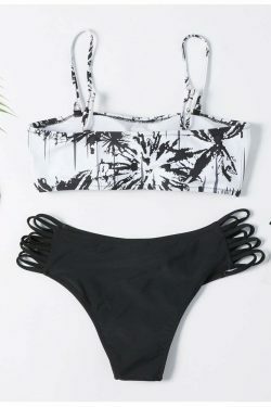 Coconut Palm Reversible Bikini Set - Y2K Fashion Swimwear with Button Detail